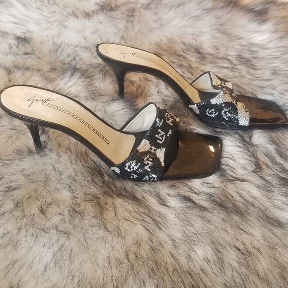 GUISEPPE ZANOTTI DESIGN Women's Black and White Sequin Slides size EU 37, US 7 - Picture 2 of 9